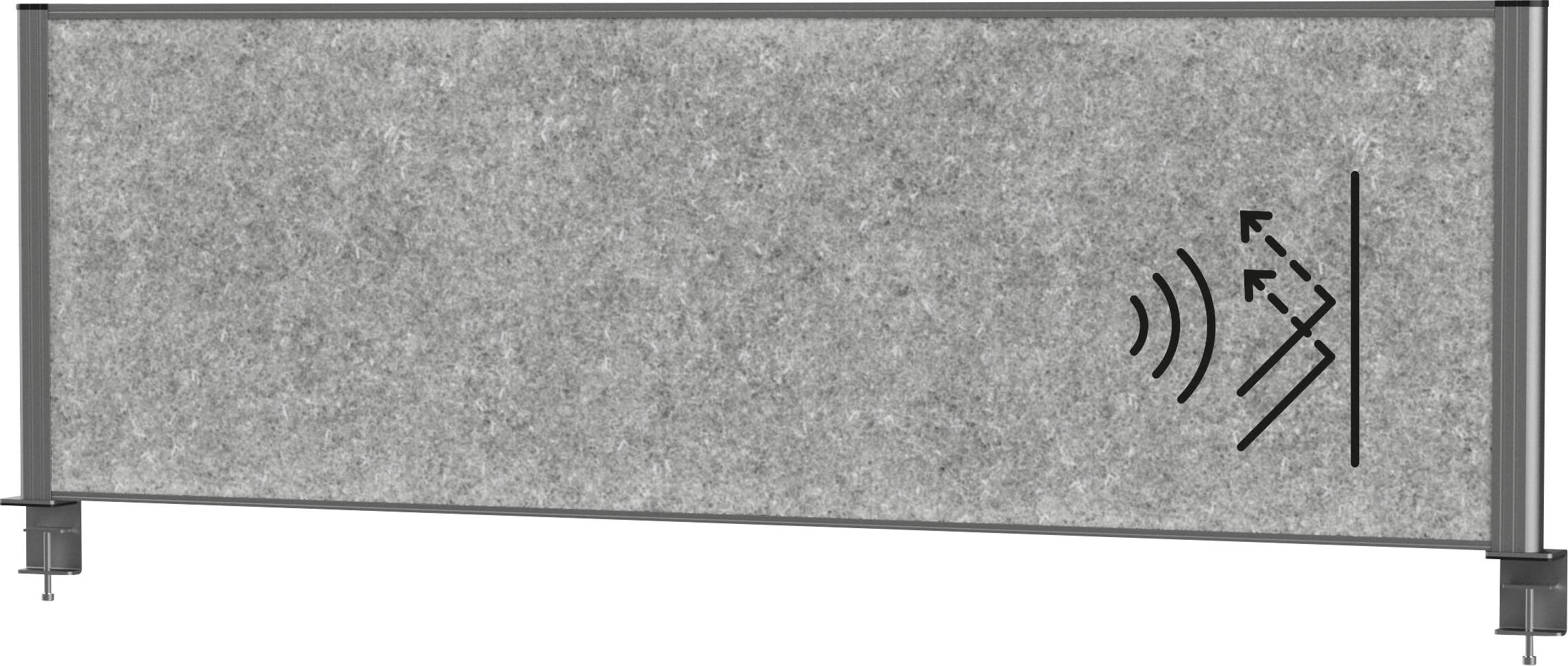 Verstellbares Schallschutzpaneel mit Schallwellen-Symbol, das die Lärmminderungsfähigkeit andeutet.