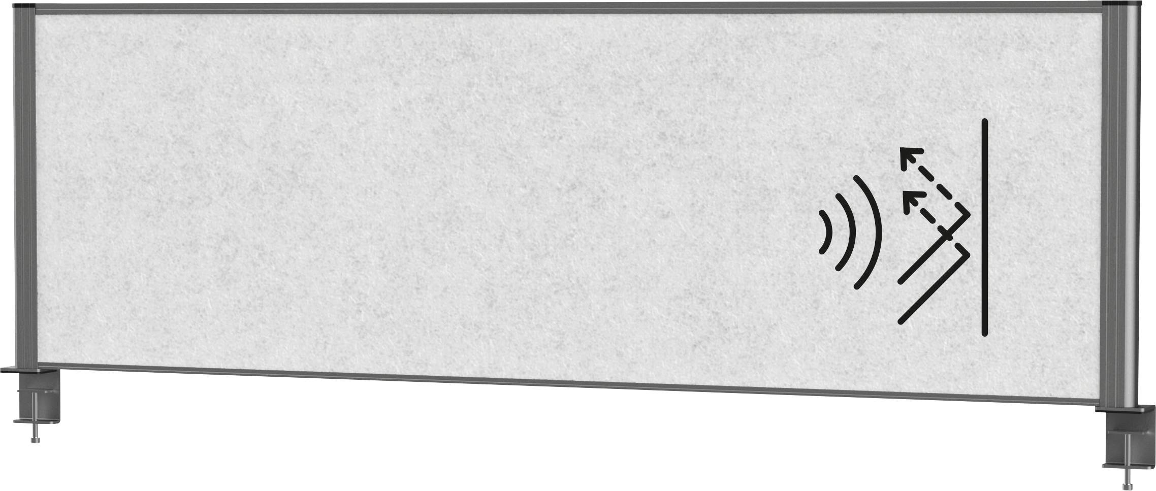 Akustischer Raumteiler mit Schallwellenmuster an der Seite, geeignet für Büroumgebungen zur Lärmreduzierung und Verbesserung der Privatsphäre.