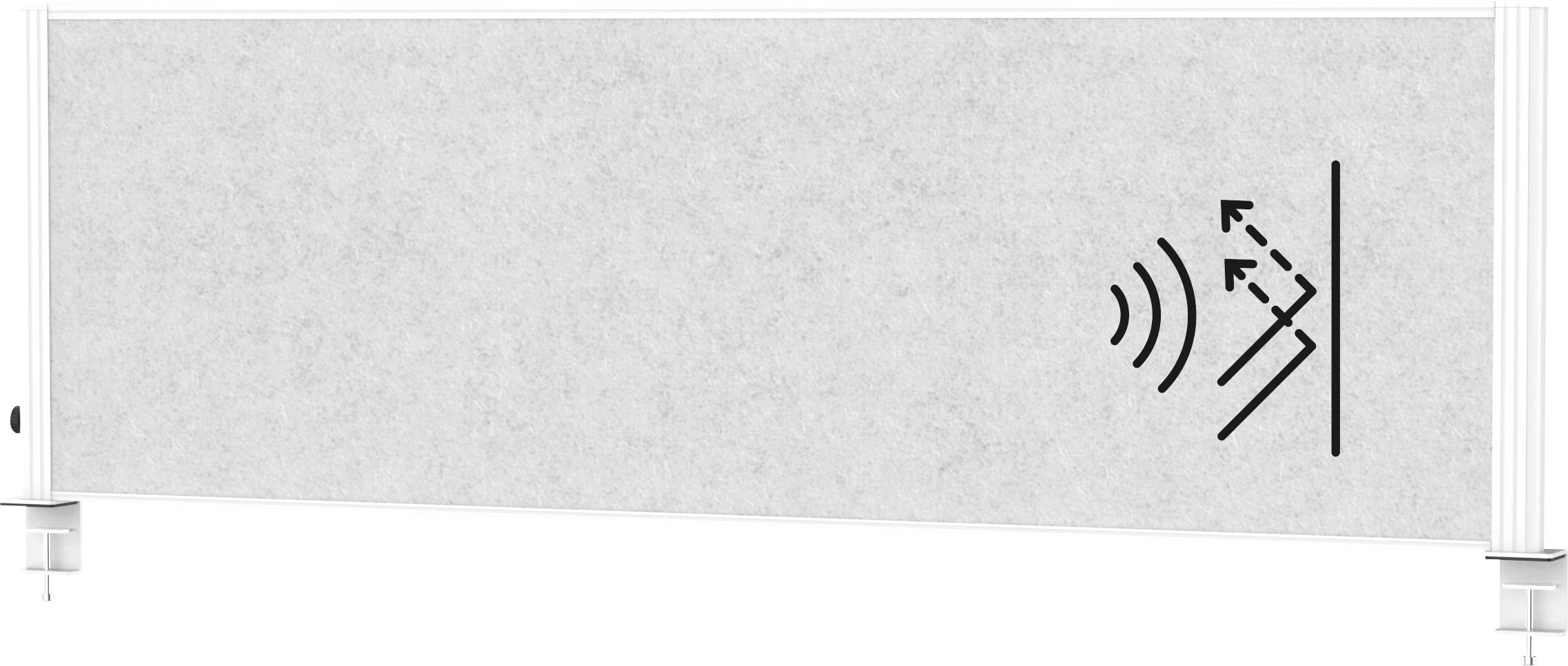 Schallabsorptionspanel mit einem Symbol für drahtlose Konnektivität auf weißem Hintergrund, das eine in das Design integrierte Technologiefunktion anzeigt.