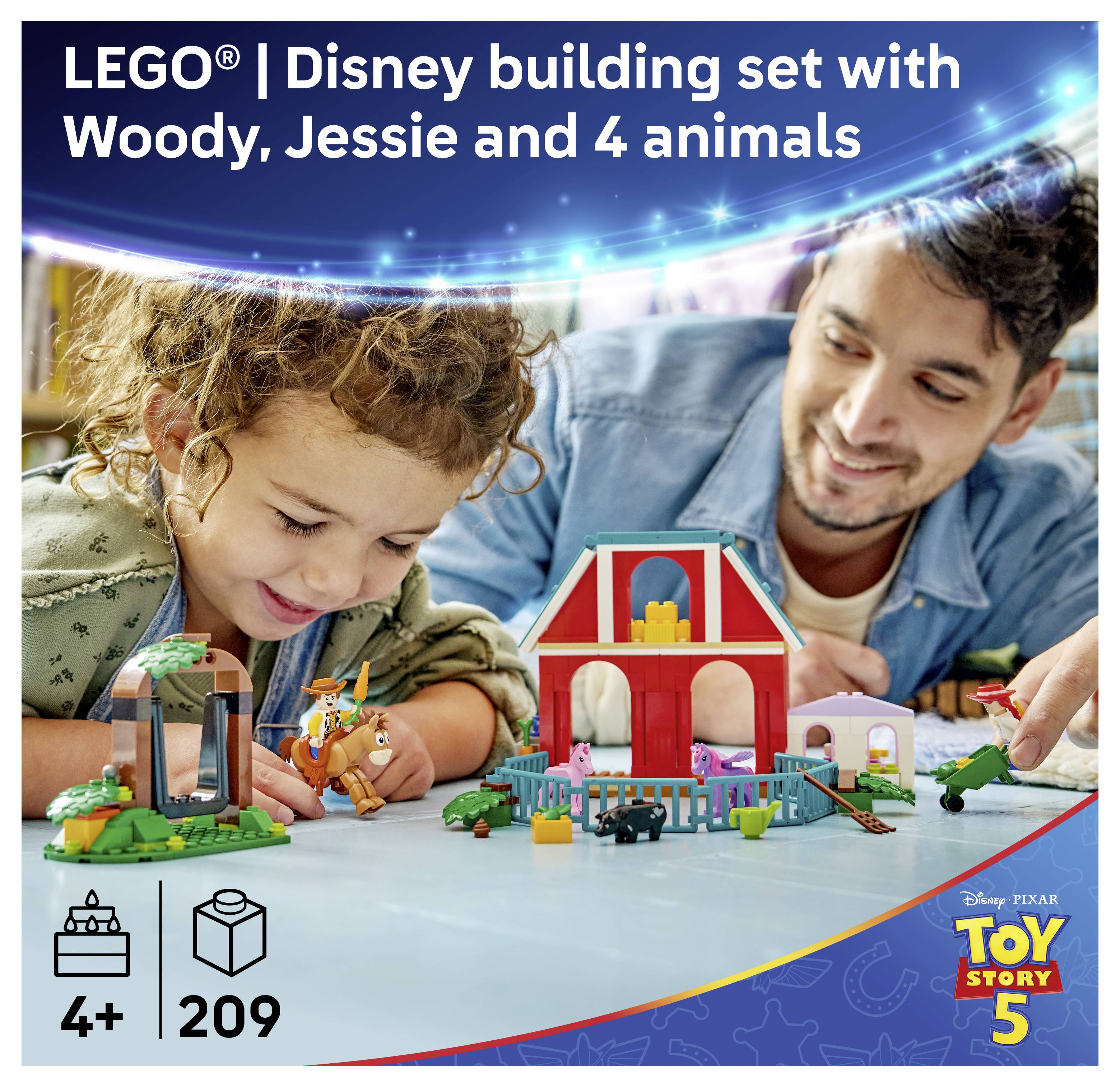 LEGO Disney Toy Story 5 Bauset mit Woody, Jessie und 4 Tieren; 209 Teile, ab 4 Jahren.