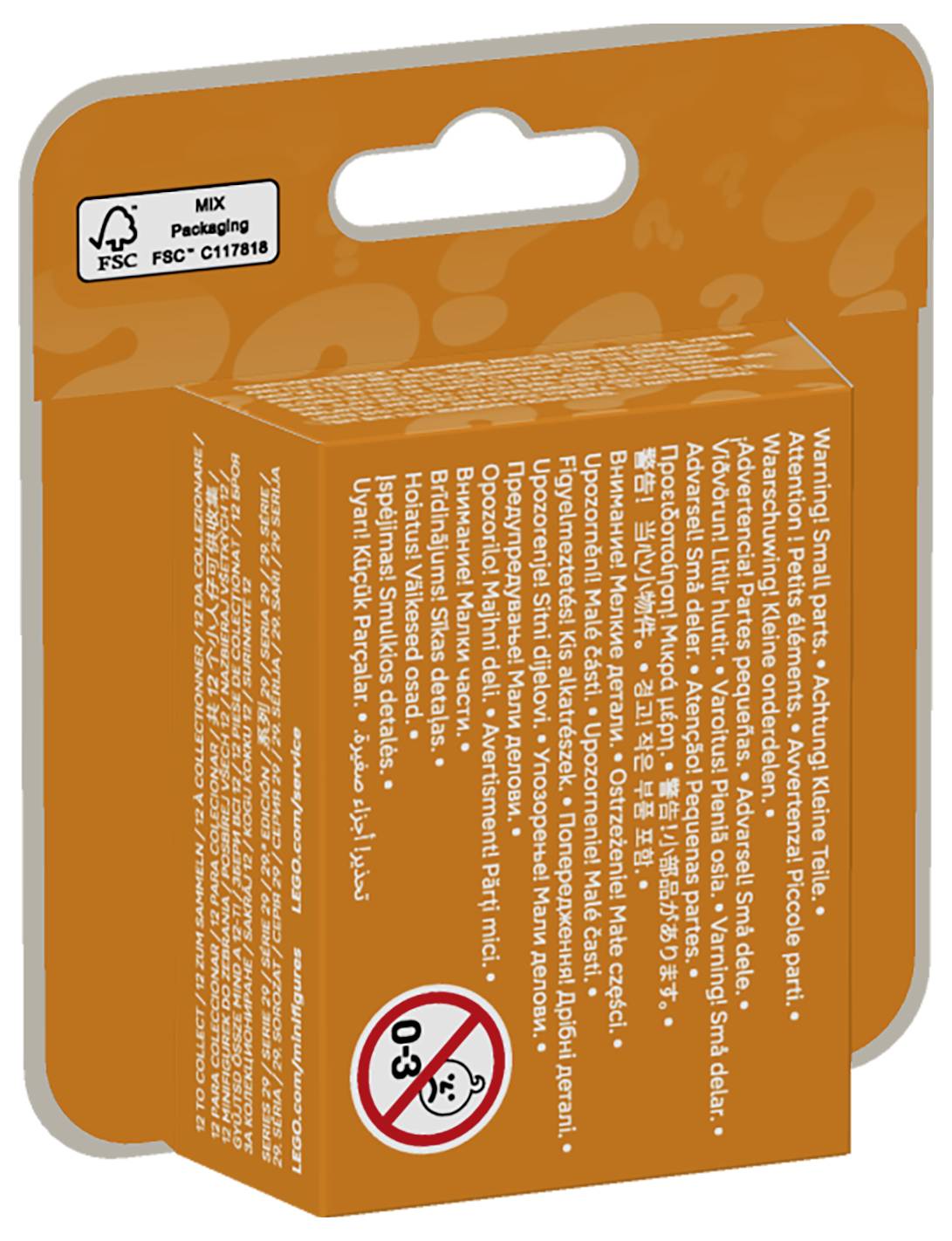 Orange-Einzelhandelspaket für ein Kleinteile-Set, dargestellt als 3D-Box mit mehrsprachigem Warntext und einem 