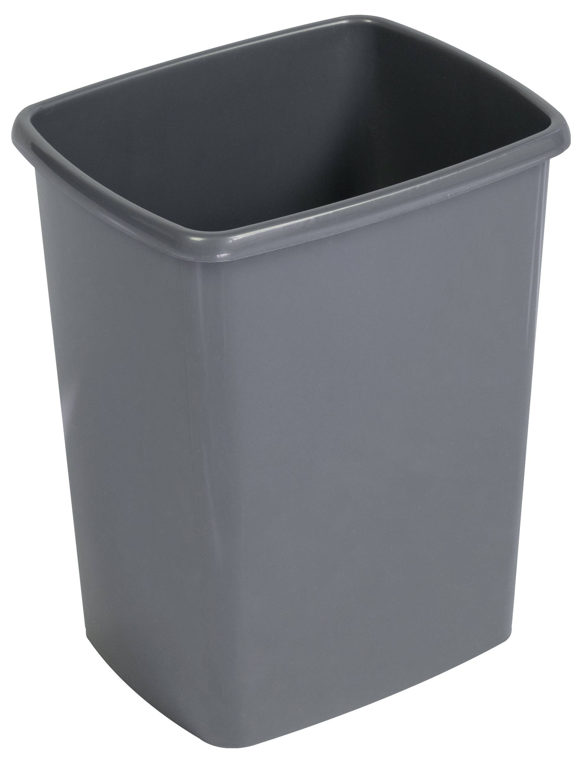 Ein grauer, rechteckiger Kunststoff-Papierkorb mit glatten Kanten und leicht abgerundeten Ecken.
