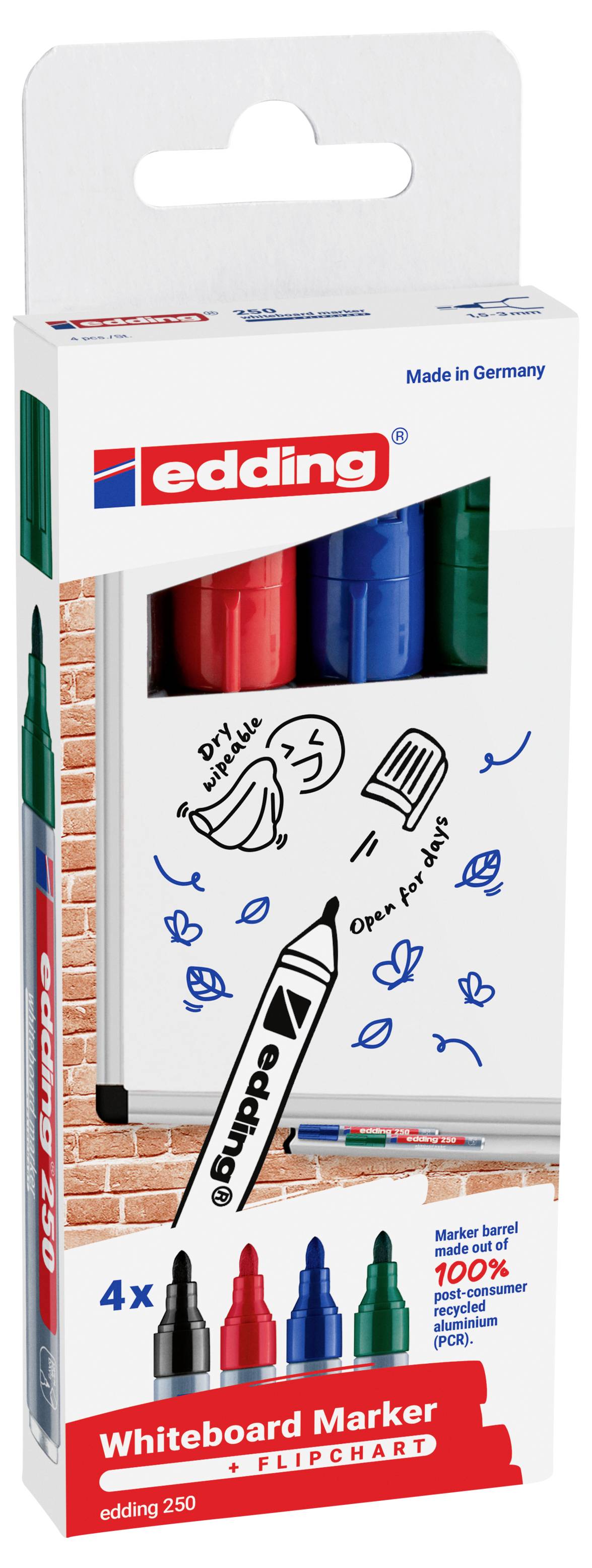 Edding 4-250-4-2 Whiteboardmarker Set Blau, Grün, Rot, Schwarz 4St.