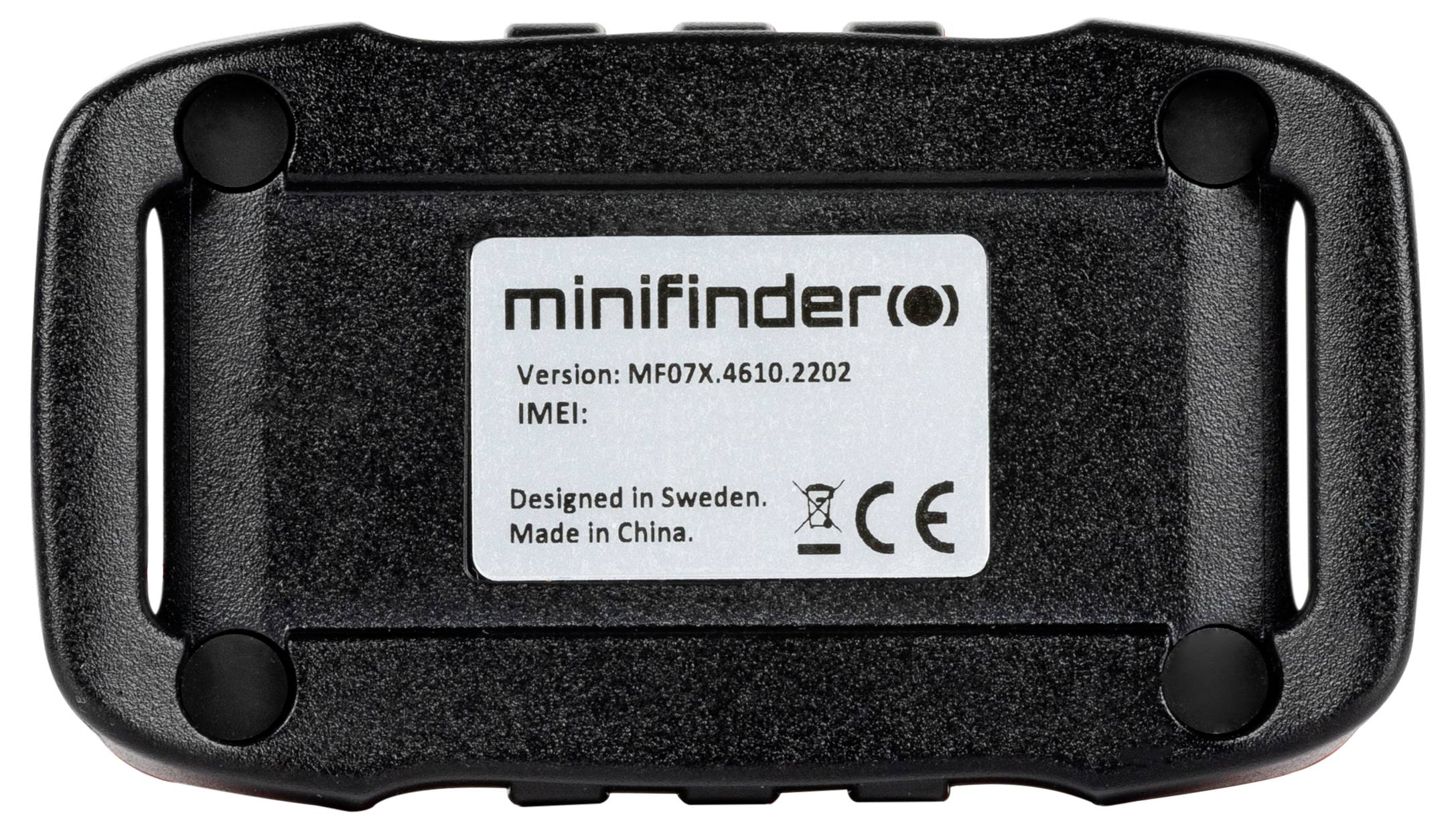 Ein schwarzes elektronisches Gerät mit einem Etikett, auf dem „minifinder