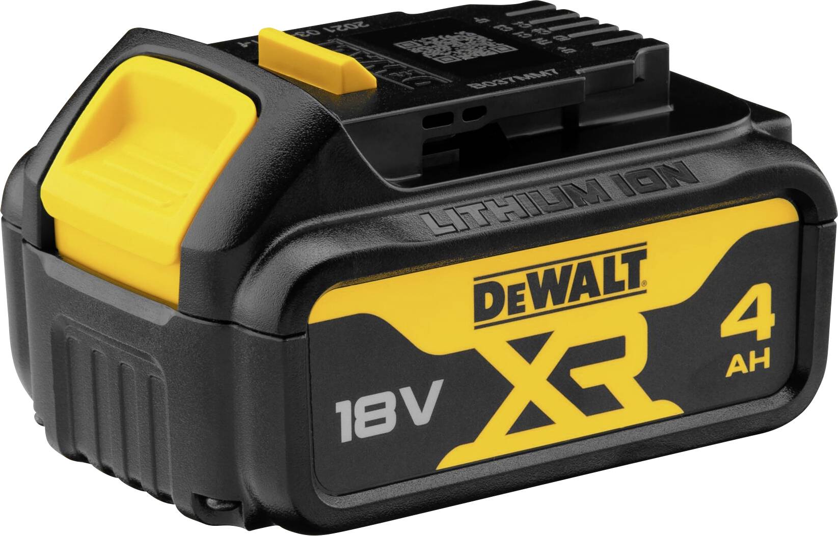Dewalt XR 18V 4Ah Lithium-Ionen-Akku, schwarz und gelb, für Elektrowerkzeuge ausgelegt.