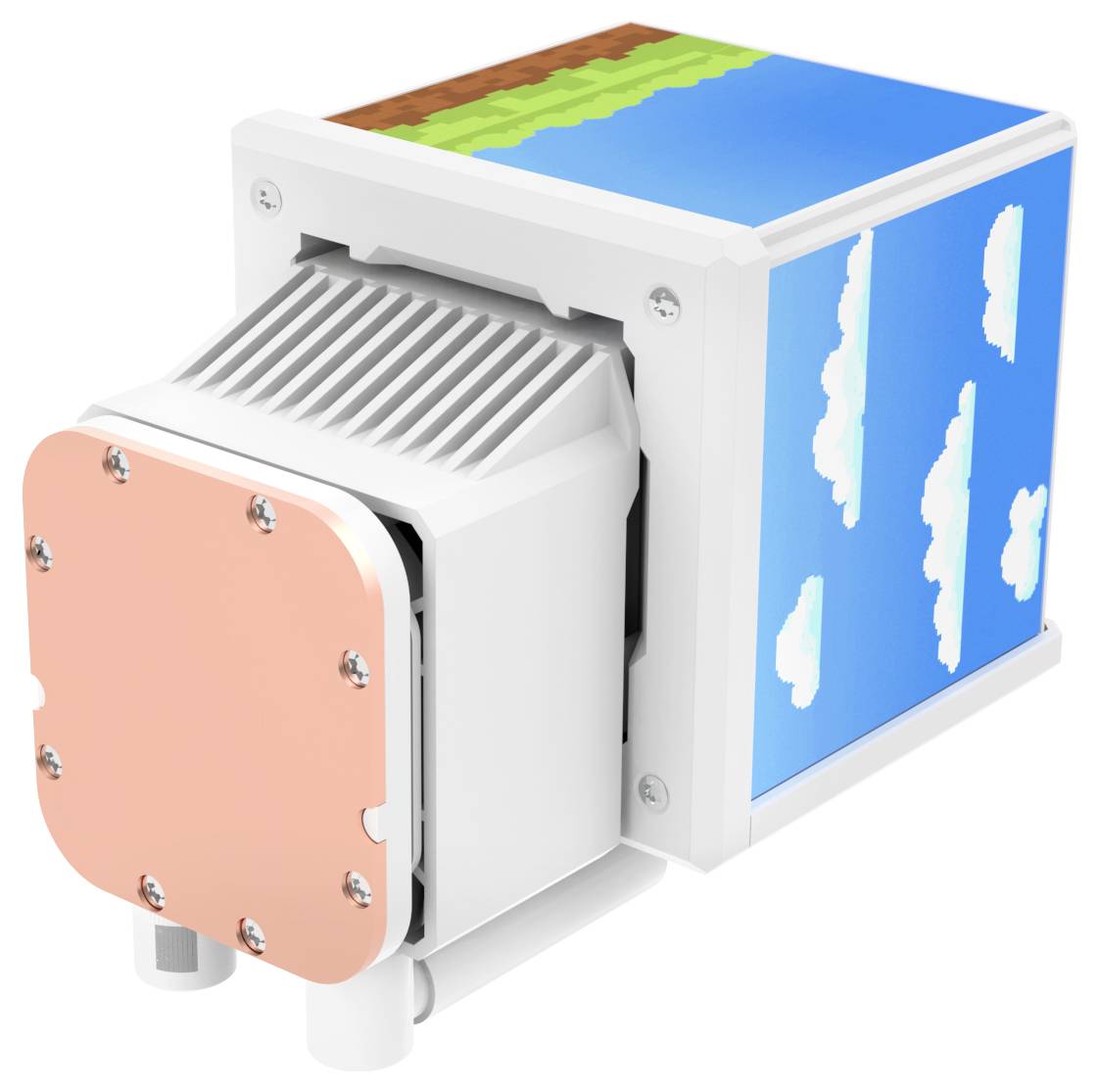 Vier Vintage-Eisenbahnwagen in unterschiedlichen Farben und Designs sind horizontal auf Schienen angeordnet, jeder mit einzigartigen Merkmalen und Markierungen.