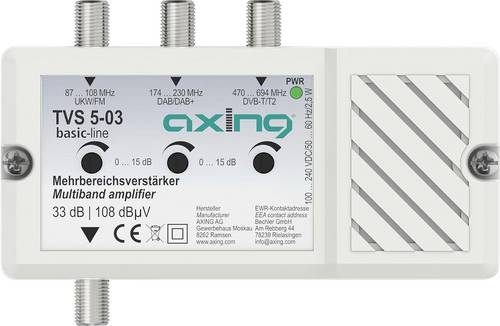 Axing TVS00503 Mehrbereichsverstärker DAB+, DVB-T, UKW 33 dB