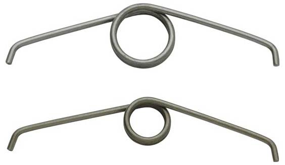 Zwei Metallclips mit kreisförmigen zentralen Schleifen und abstehenden Armen, parallel angeordnet, die ein symmetrisches und funktionales Design zeigen.