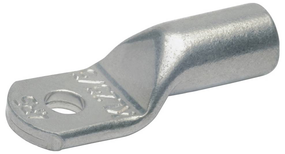 Ein Metallöse-Steckverbinder mit einem Loch für eine Schraubenbefestigung, verwendet zum Verbinden von Kabeln mit einer Klemme.