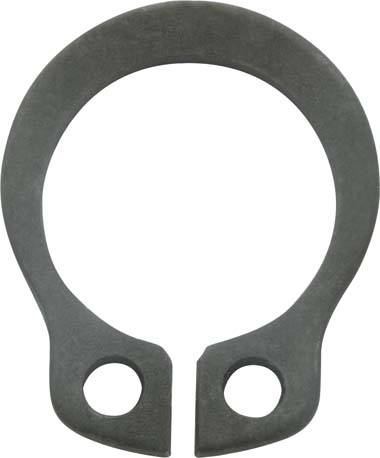Ein dunkles Metallsicherungsblech mit zwei Löchern an den offenen Enden, das zum Sichern von Wellen oder Komponenten in mechanischen Baugruppen verwendet wird.