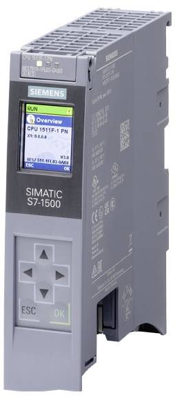Ein Siemens SIMATIC S7-1500 SPS mit einem Display, das „Übersicht CPU 1511F-1 PN