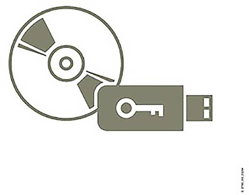 Ein Symbol eines USB-Sticks mit einem Schlüsselsymbol neben einer CD, das Datenspeicher- oder Sicherheitslösungen darstellt.