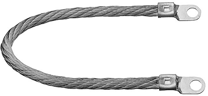 Ein Metallkabel mit Schlaufenenden, möglicherweise zum Sichern oder Heben verwendet, auf weißem Hintergrund gezeigt.