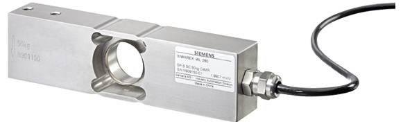 Ein Metalllastzellensensor mit einem zylindrischen Loch, mit der Marke „Siemens