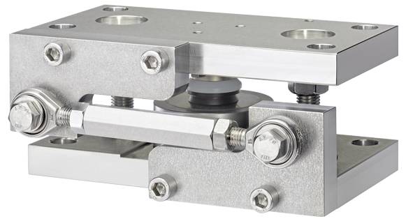 Ein metallischer rechteckiger Wägezellensensor mit einem auf einer Seite angebrachten Kabel. Das Etikett an der Seite enthält technische Spezifikationen und den Markennamen.