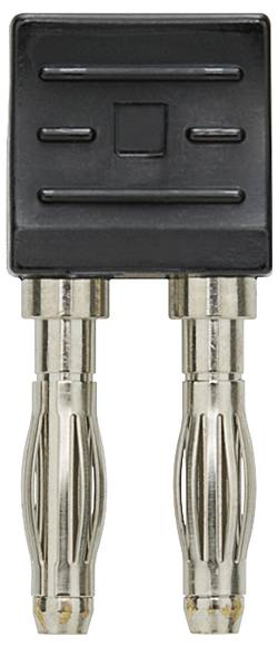 Ein schwarz-silberner Elektrostecker-Adapter mit zwei Metallstiften, die zum Einstecken in eine Steckdose ausgelegt sind.