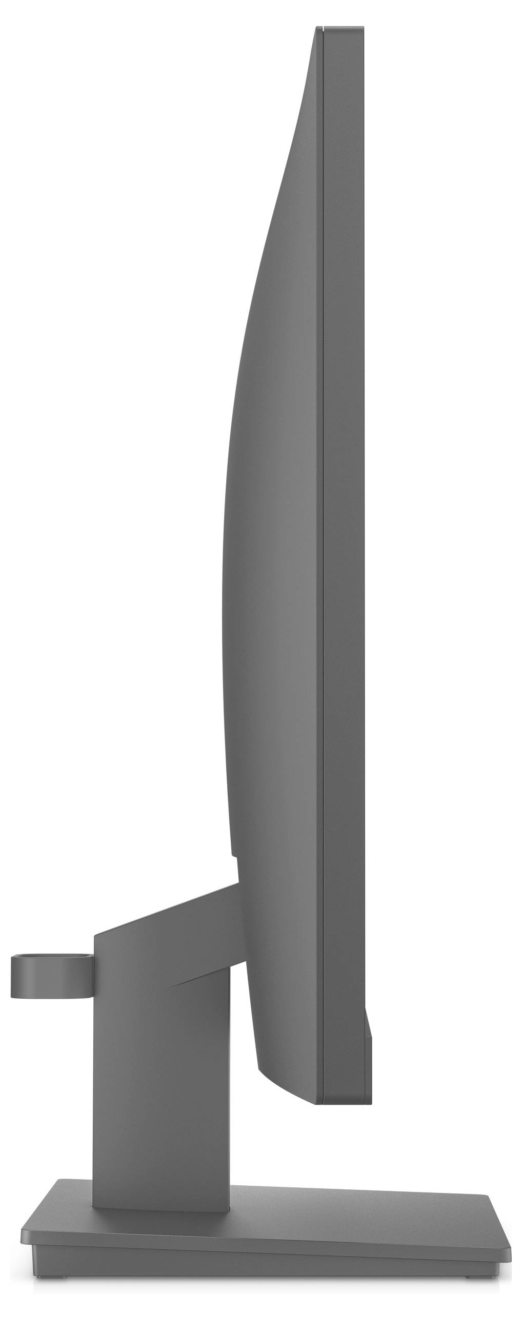 A side view of a sleek, thin computer monitor with a stand, showing its slim profile and modern design.