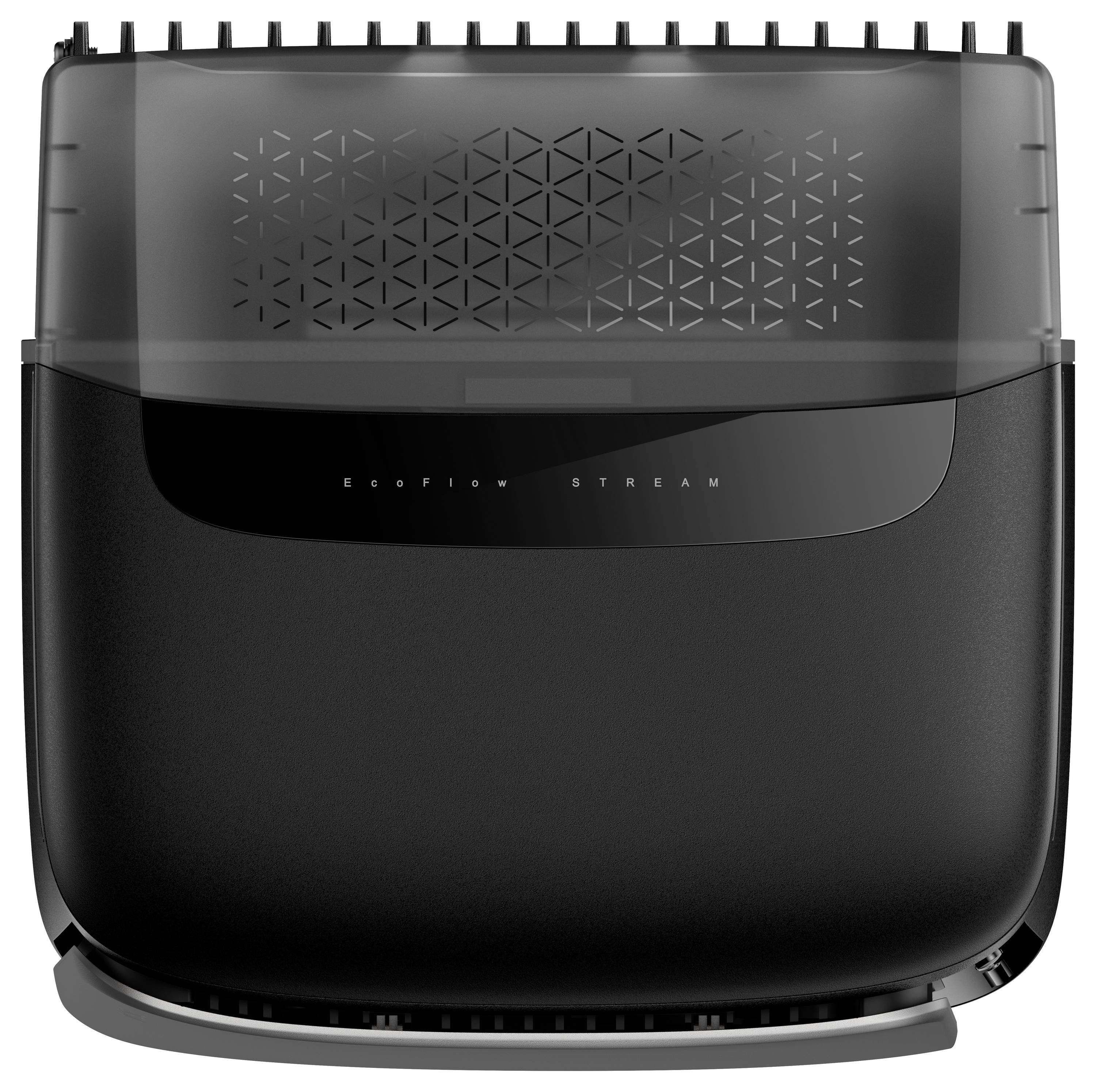 Ein elegantes schwarzes elektronisches Gerät mit der Bezeichnung „Ecoflow Stream