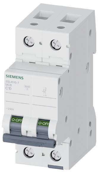 Ein Siemens-Leitungsschutzschalter, Modell 5SY4 101-7, ausgelegt für 230/400V, mit einem sichtbaren „AUS