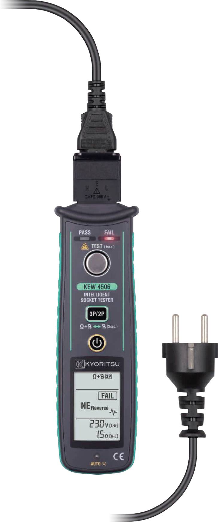 Ein tragbarer elektrischer Sicherheitsprüfer mit digitaler Anzeige, auf der „PASS