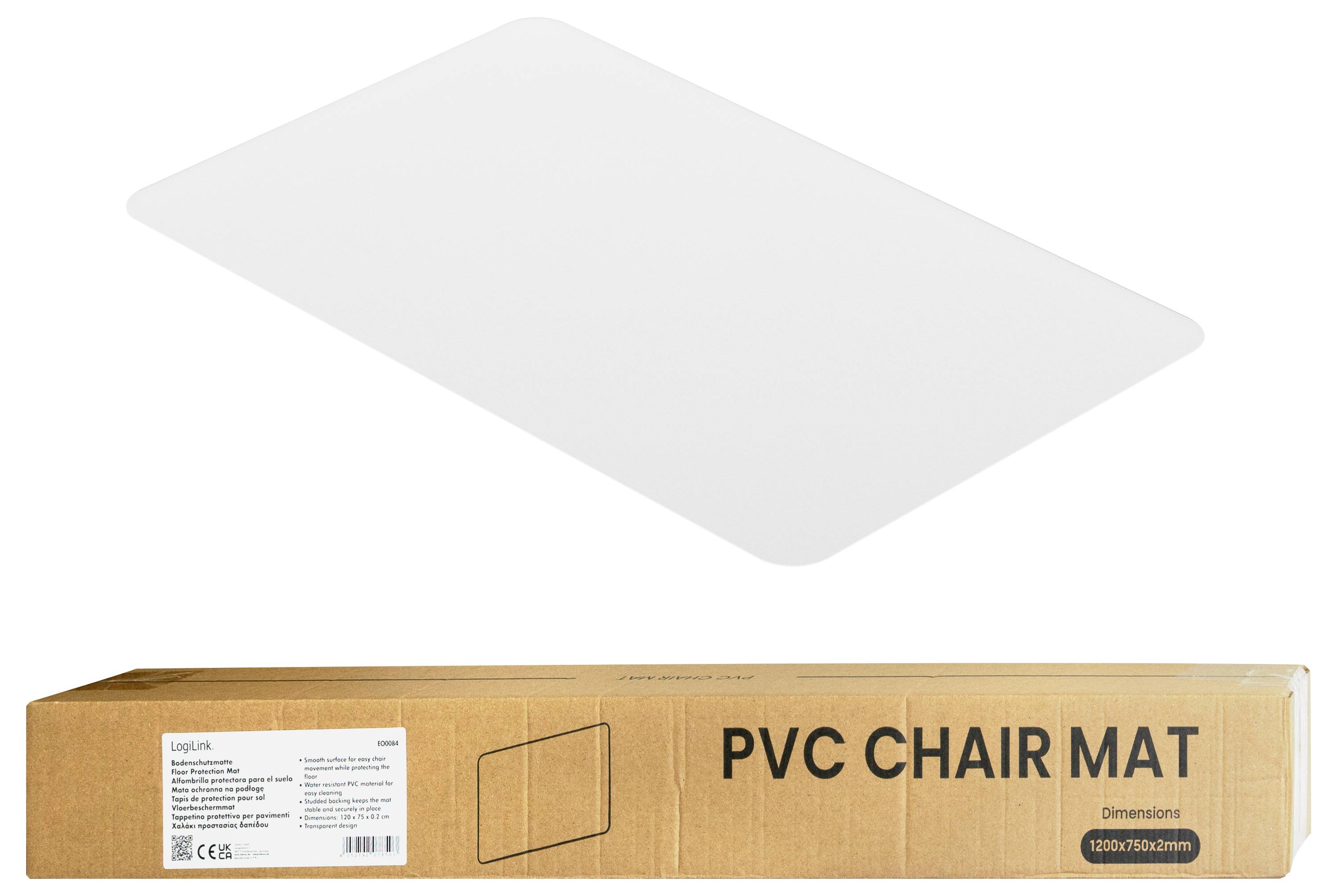 LogiLink EO0084 Bodenschutzmatte, 120x75x0,2 cm, wasserresistent, glänzende Oberfläche, transparent (B x H x T) 750 x 2 x 1200mm 1