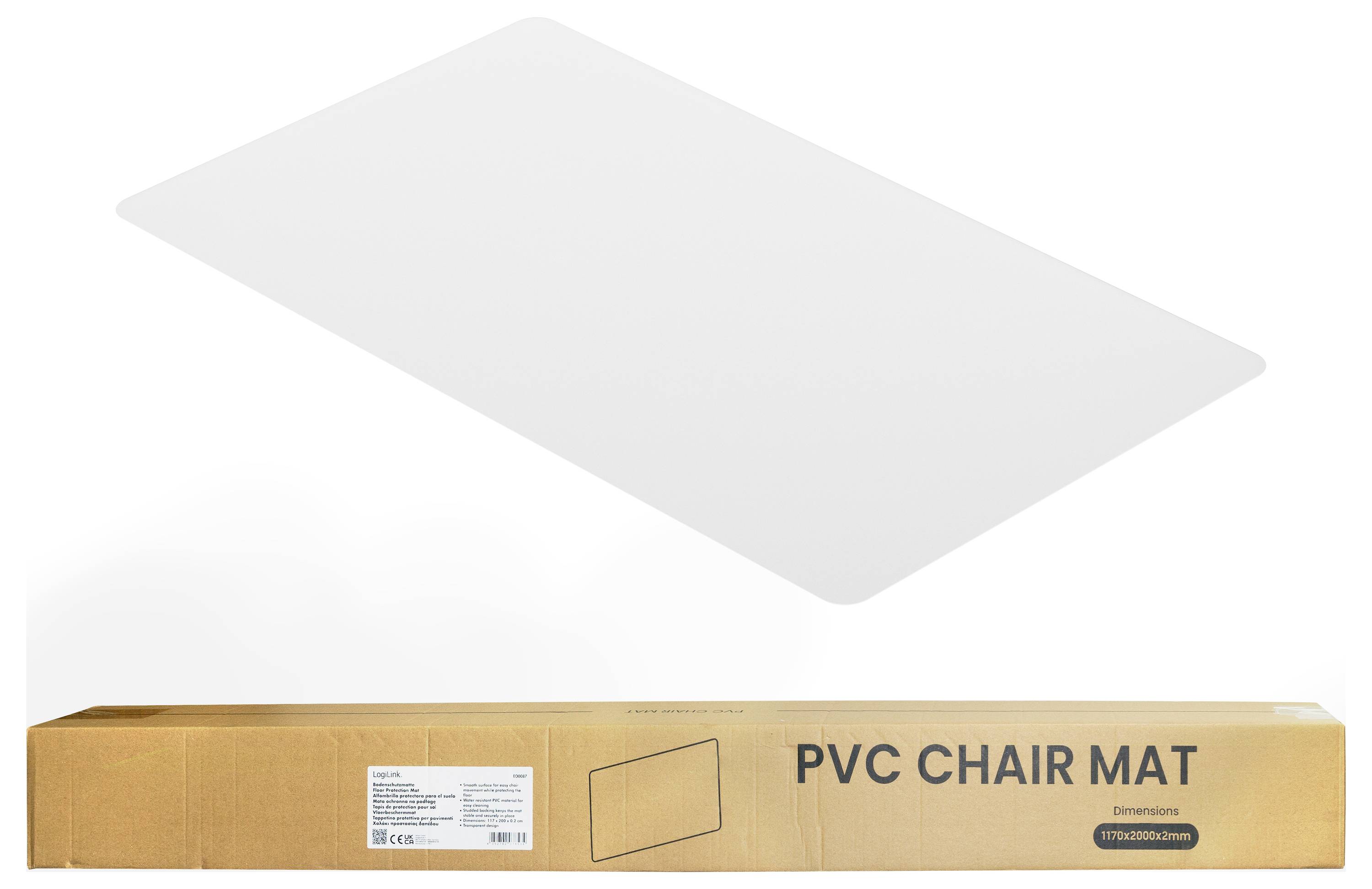 LogiLink EO0087 Bodenschutzmatte, 117x200x0,2 cm, wasserresistent, glänzende Oberfläche, transparent (B x H x T) 2000 x 2 x 1170mm
