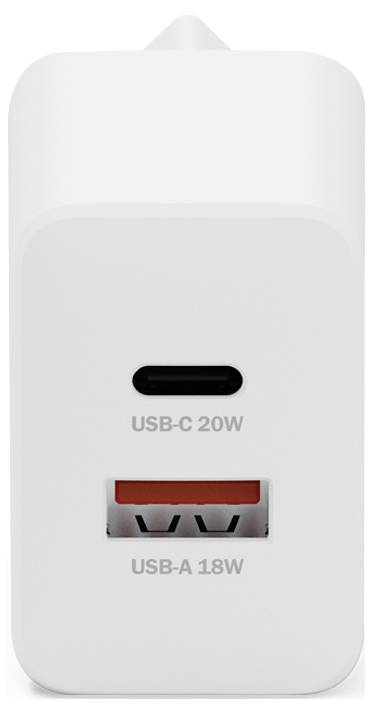 Ein weißes Wandladegerät mit USB-C-Anschluss mit der Bezeichnung „USB-C 20W