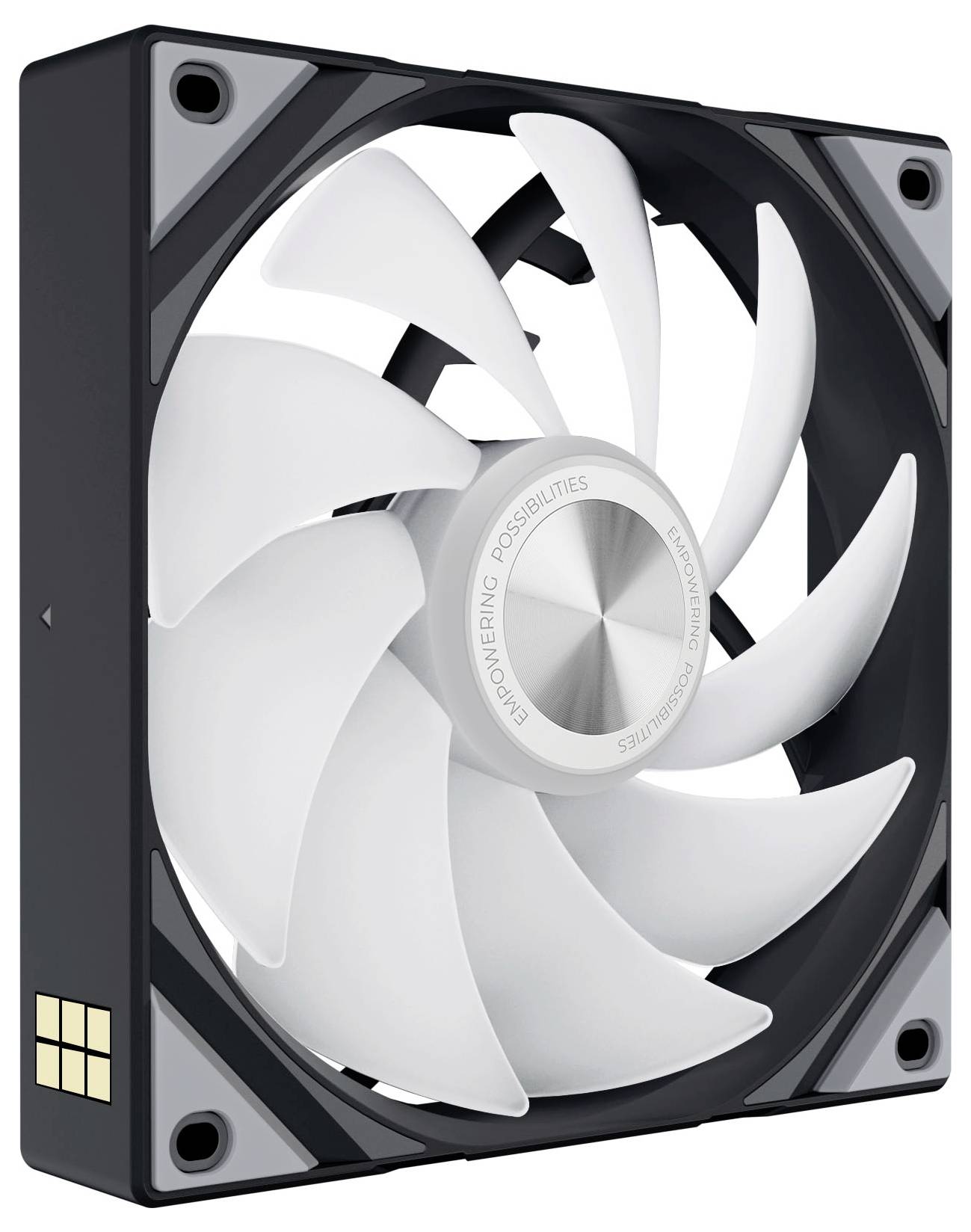 Ein PC-Gehäuse mit minimalistischem Design mit Holzakzenten. Die Frontplatte ist offen und zeigt interne Steckplätze für Komponenten.