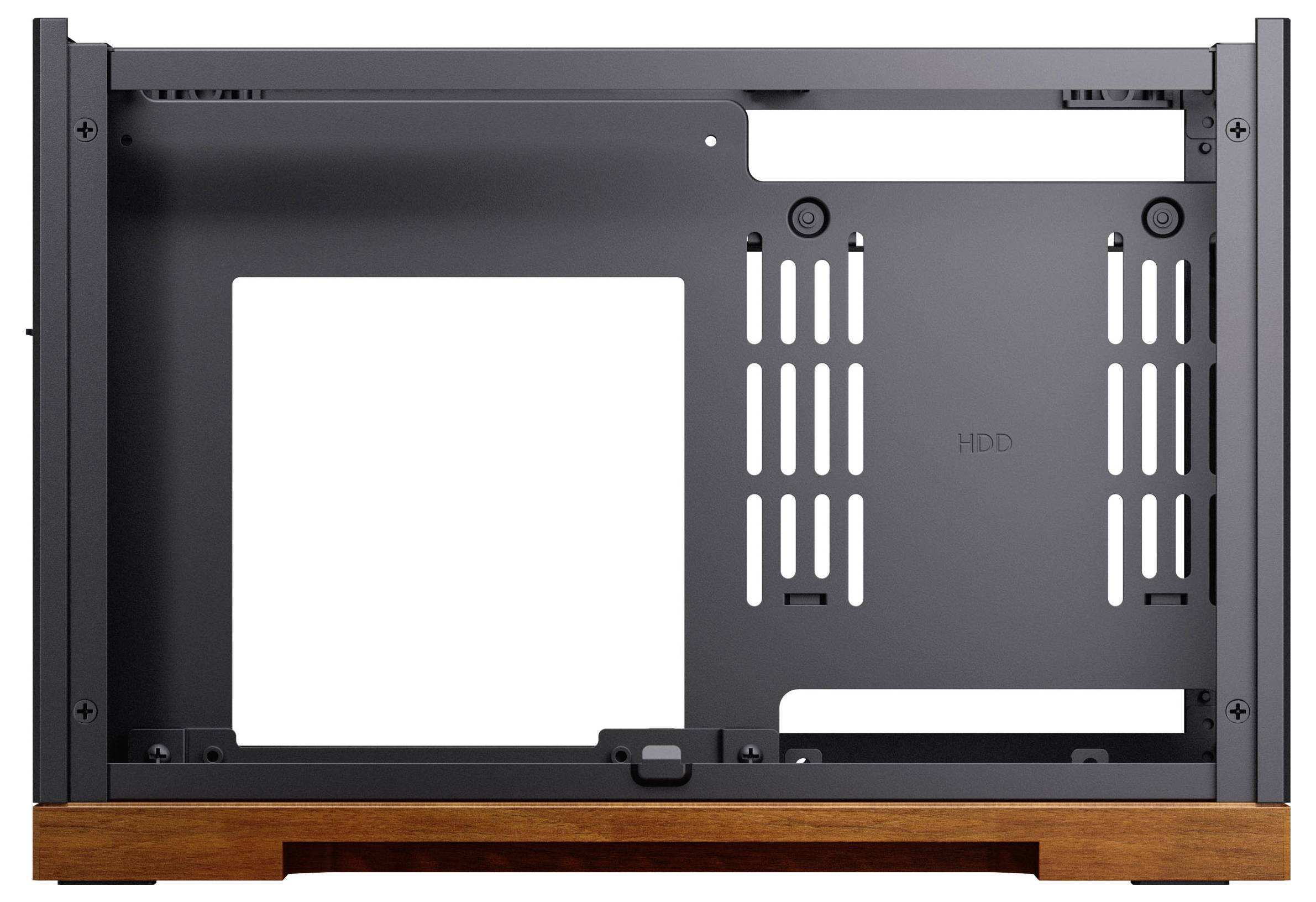 Ein Computerkühler mit schwarzem Rahmen und weißen Blättern. Das Zentrum zeigt den Markennamen 