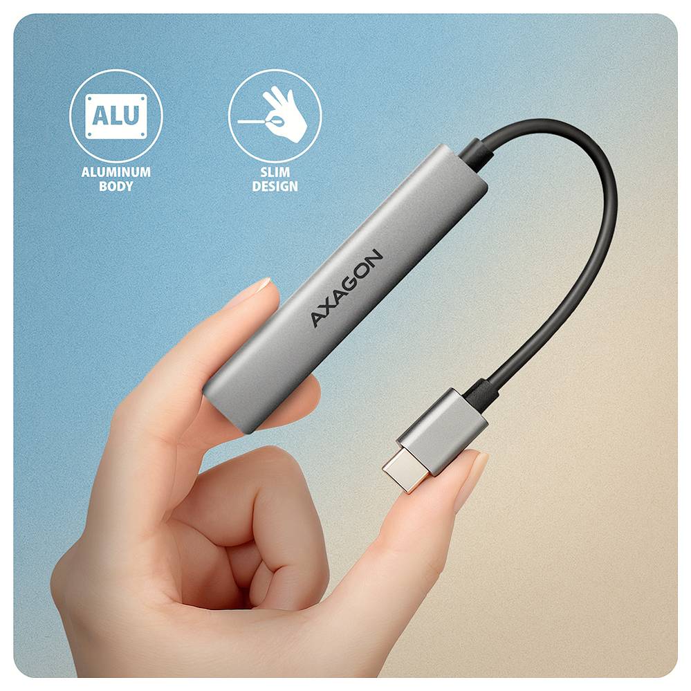 AXAGON HUE-STC USB-Hub 4 Port USB-C®, USB-A 5 GBit/s Silber