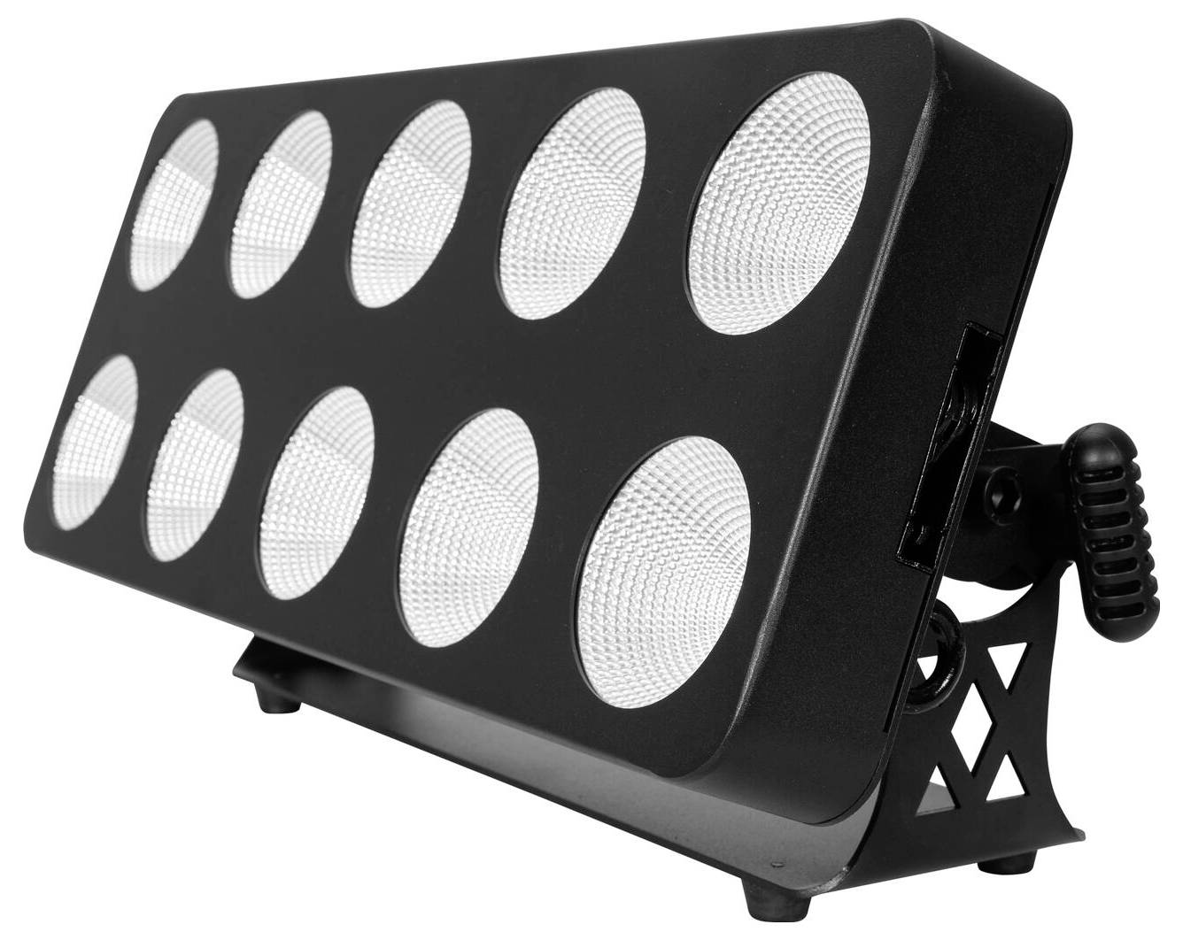 Ein rechteckiges LED-Leuchtpanel mit zehn runden Lichtern, das auf einem verstellbaren Ständer montiert ist und zum Bereitstellen von fokussierter Beleuchtung konzipiert wurde.