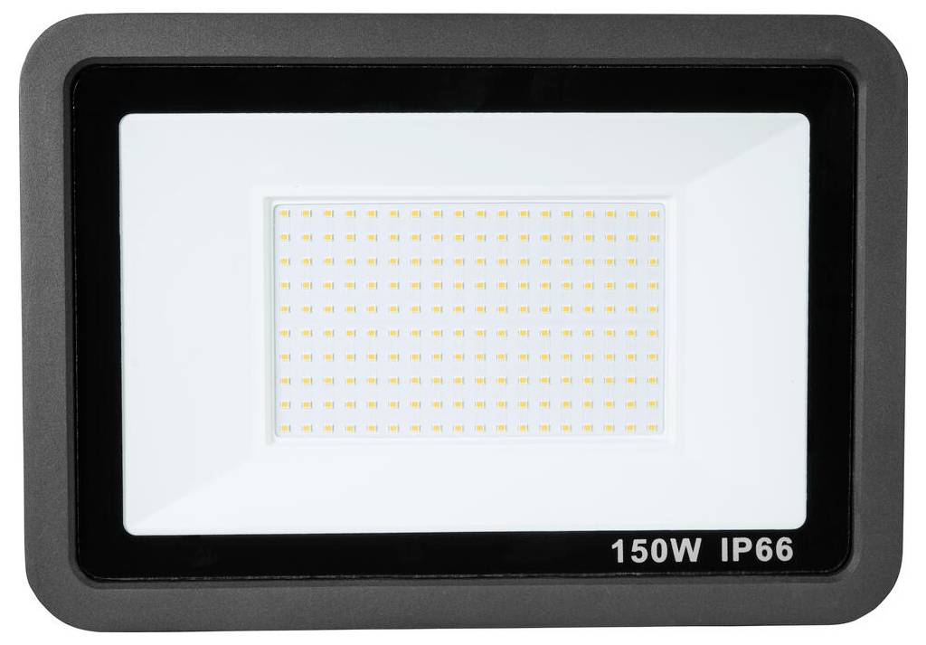 Rechteckiger LED-Flutlicht, 150W, IP66-Schutzart, mit mehreren kleinen LEDs in Gittermuster, geeignet für Außenbeleuchtung.
