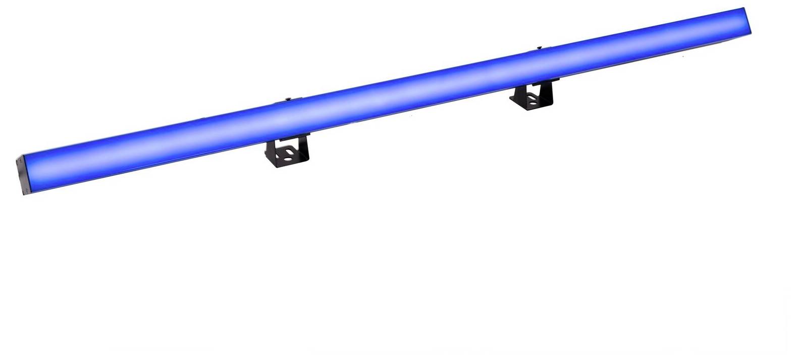Eine blaue LED-Lichtleiste mit zwei Montageklammern, entwickelt für Beleuchtungszwecke bei Veranstaltungen oder in Veranstaltungsorten.