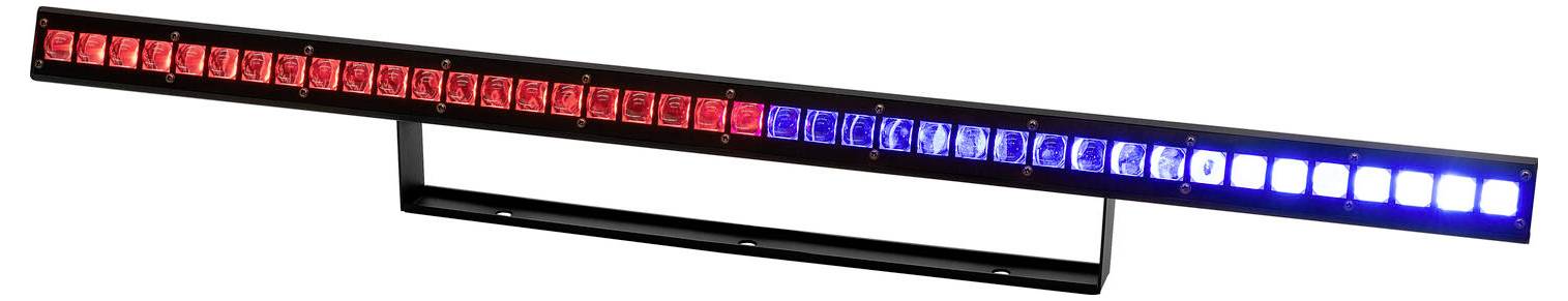 Eine lineare LED-Leuchtenleiste mit roten und blauen Lichtern in Folge, häufig verwendet für Einsatzfahrzeuge oder Polizeifahrzeuge, um ihre Anwesenheit zu signalisieren.