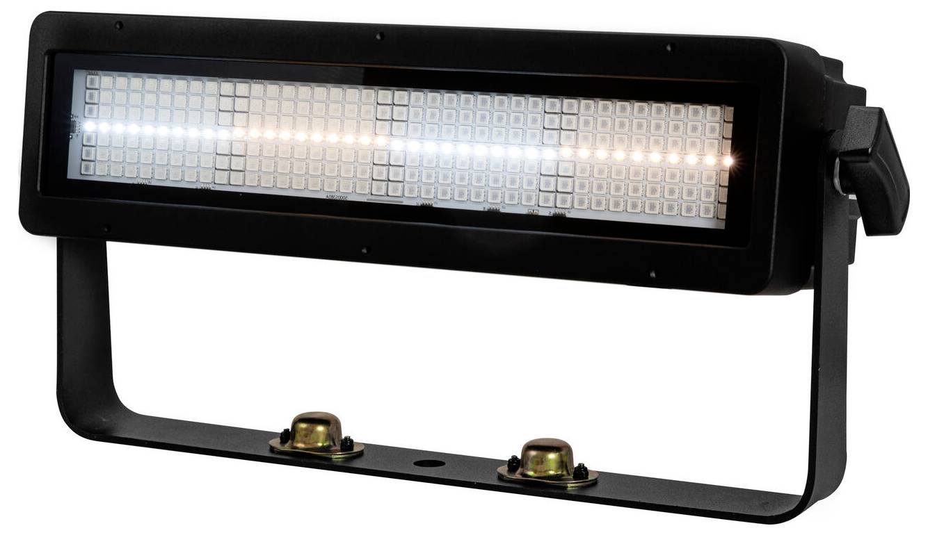 LED-Bühnenleuchtgerät mit einem rechteckigen Licht-Array in einem schwarzen Gehäuse, montiert auf einer Halterung.