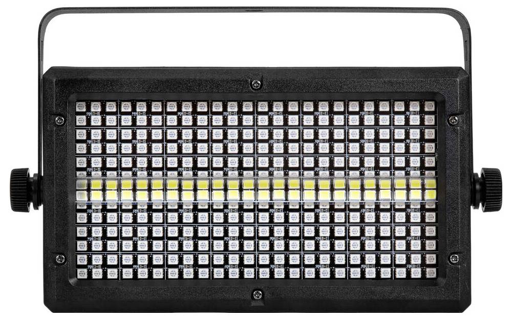 'LED Theatre' Bühnenlicht mit Steuerungen und Ein-/Ausgabeanschlüssen auf der Rückseite, konzipiert für professionelle Beleuchtungsanwendungen.