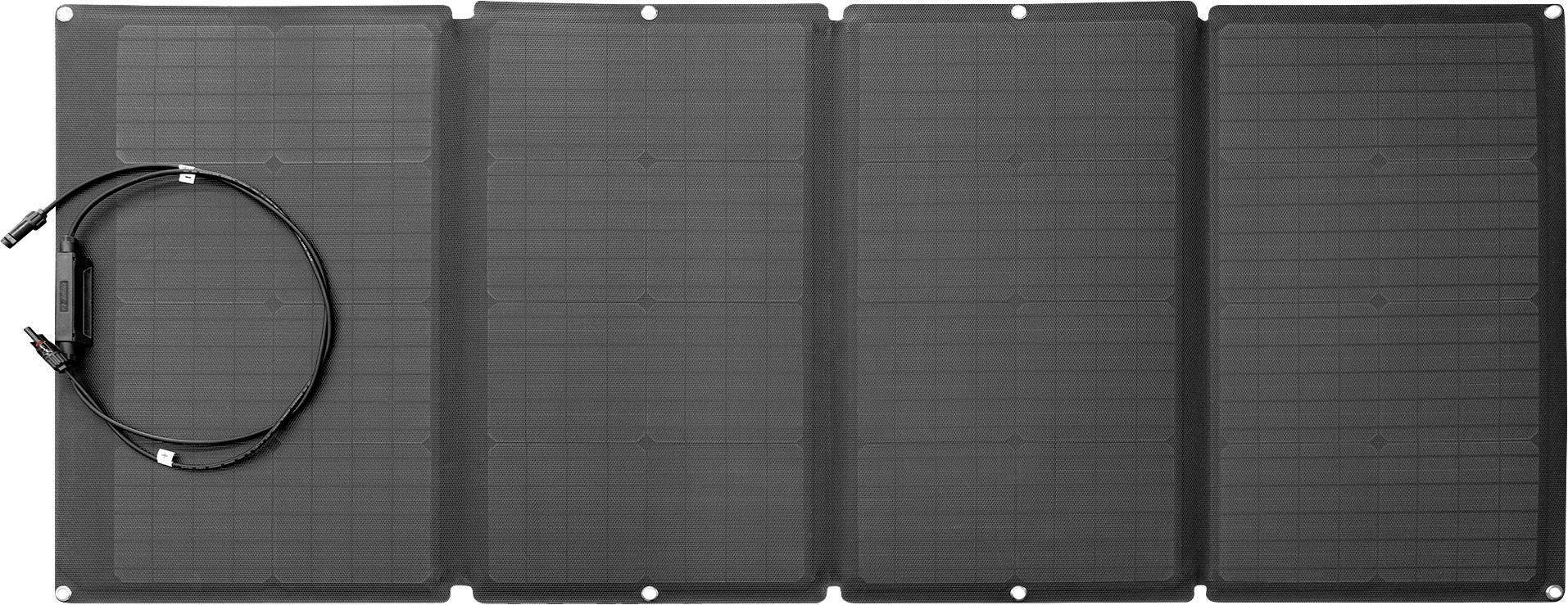 Tragbares Solarmodul mit vier Segmenten und angeschlossenen Kabeln, entwickelt zur tragbaren Stromerzeugung durch Solarenergie.