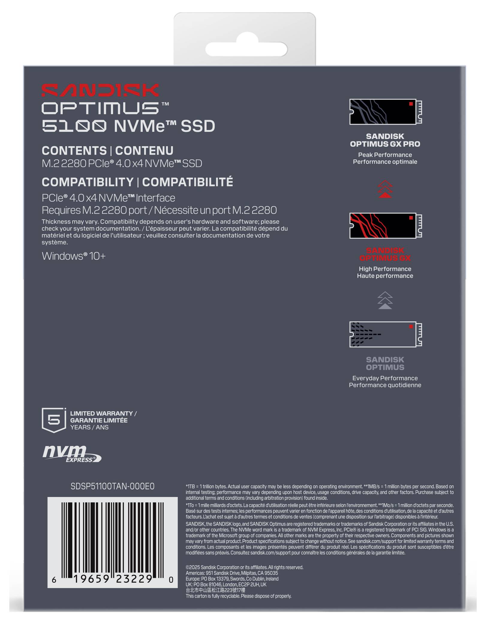 SanDisk Optimus 5100 1 TB Interne M.2 PCIe NVMe SSD 2280 PCIe NVMe 4.0 x4 Retail SDSP51100TAN-000E0