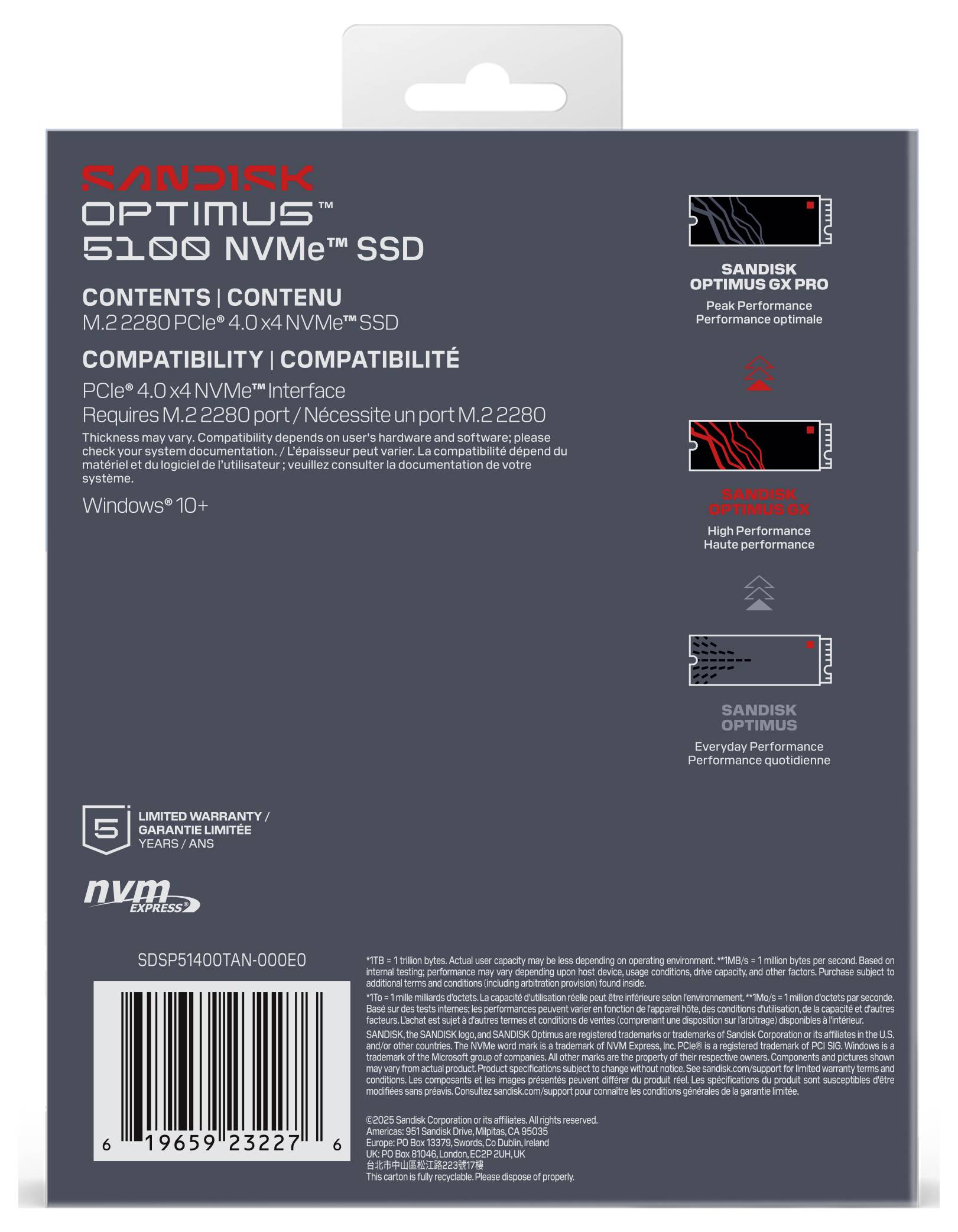 SanDisk Optimus 5100 4 TB Interne M.2 PCIe NVMe SSD 2280 PCIe NVMe 4.0 x4 Retail SDSP51400TAN-000E0