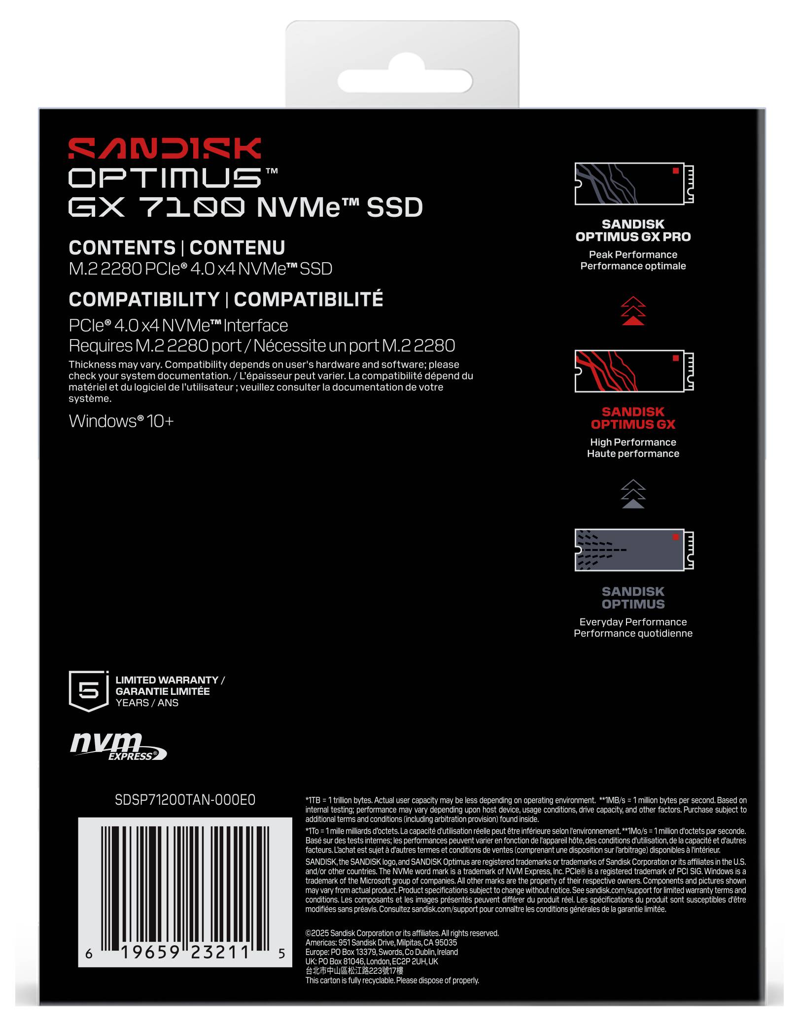 SanDisk Optimus GX 7100 2 TB Interne M.2 PCIe NVMe SSD 2280 PCIe NVMe 4.0 x4 Retail SDSP71200TAN-000E0