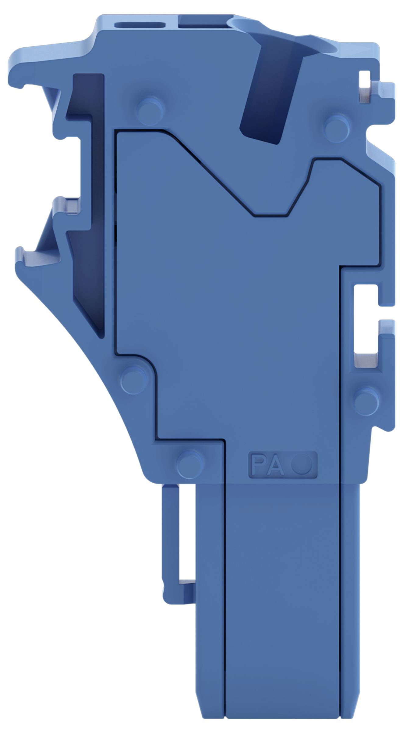 Ein blauer Elektroklemmenblock für Verdrahtungsverbindungen mit kompaktem Design und mehreren Anschlussplätzen.