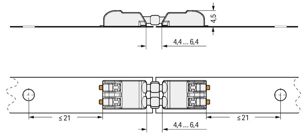 Technisches Schaltbild mit Abmessungen einer elektronischen Komponente. Vorderansicht: Breite 2,1 mm, Abstand 0,8 mm. Seitenansicht: Höhe 7,8 mm, Tiefe 11,9 mm, Gesamtlänge 13,6 mm.