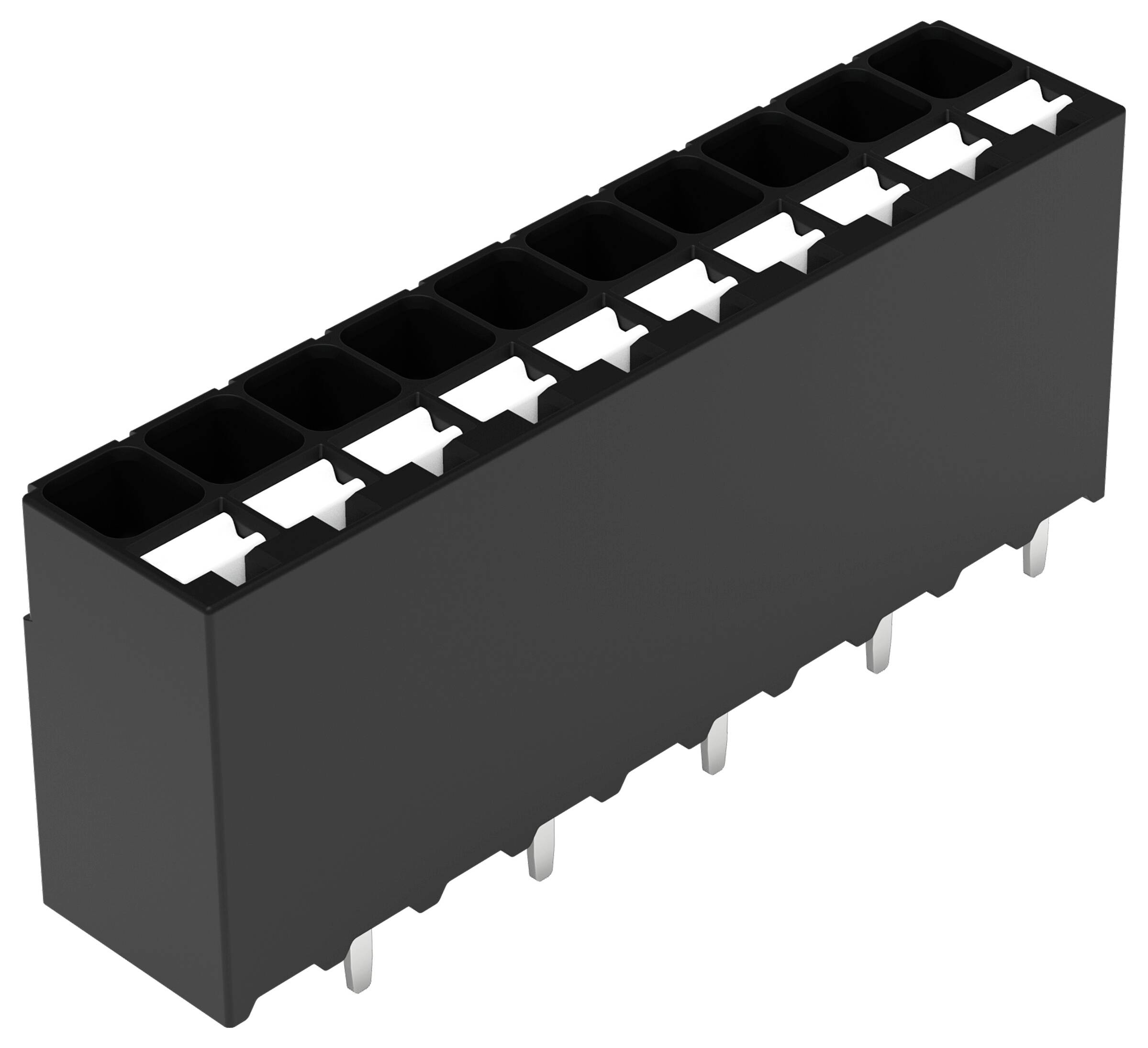 Ein schwarzer Elektrostecker mit Markierungen „L