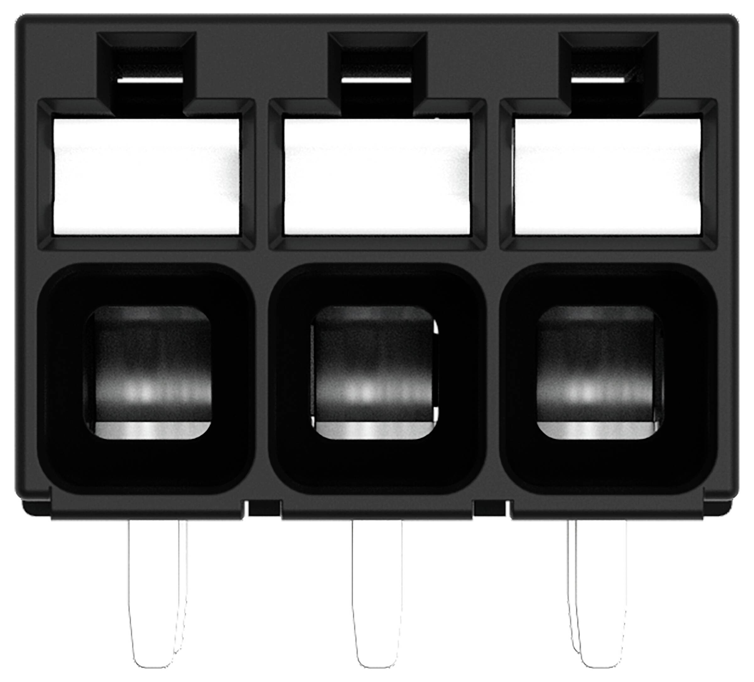Eine Draufsicht einer Ladestation mit sechs Anschlüssen und USB-Steckverbindungen, entwickelt zum Halten mehrerer Geräte, angeordnet in einem rechteckigen Layout.