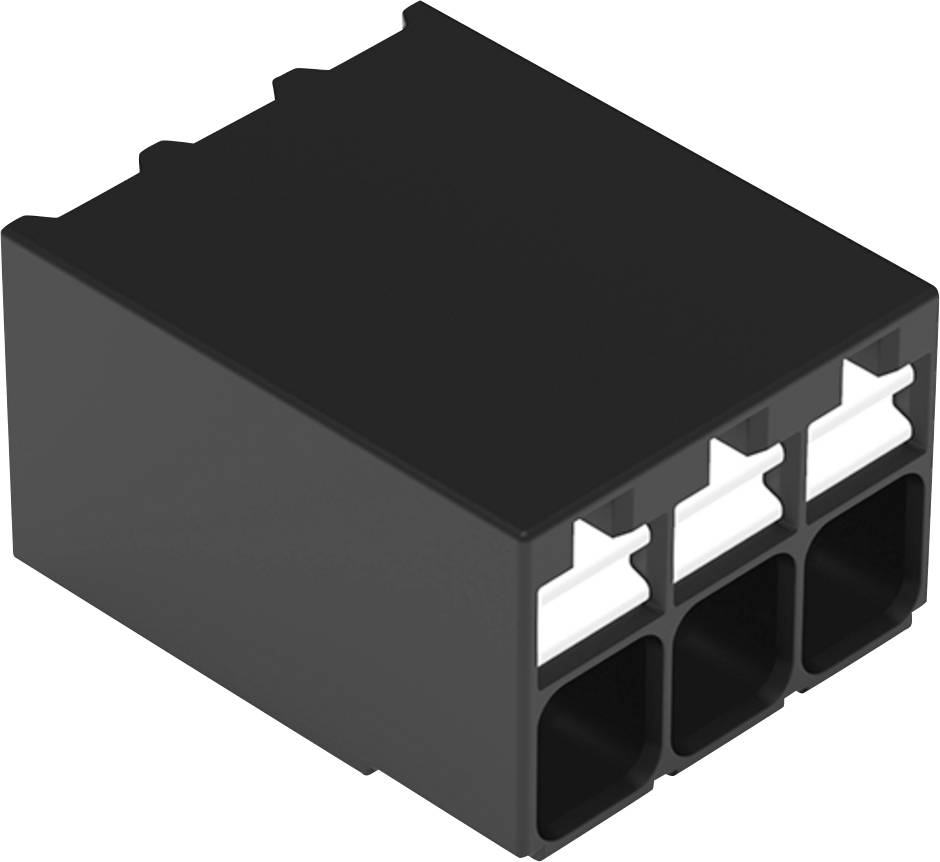 Ein schwarzer rechteckiger Elektrostecker mit sechs Schlitzen.
