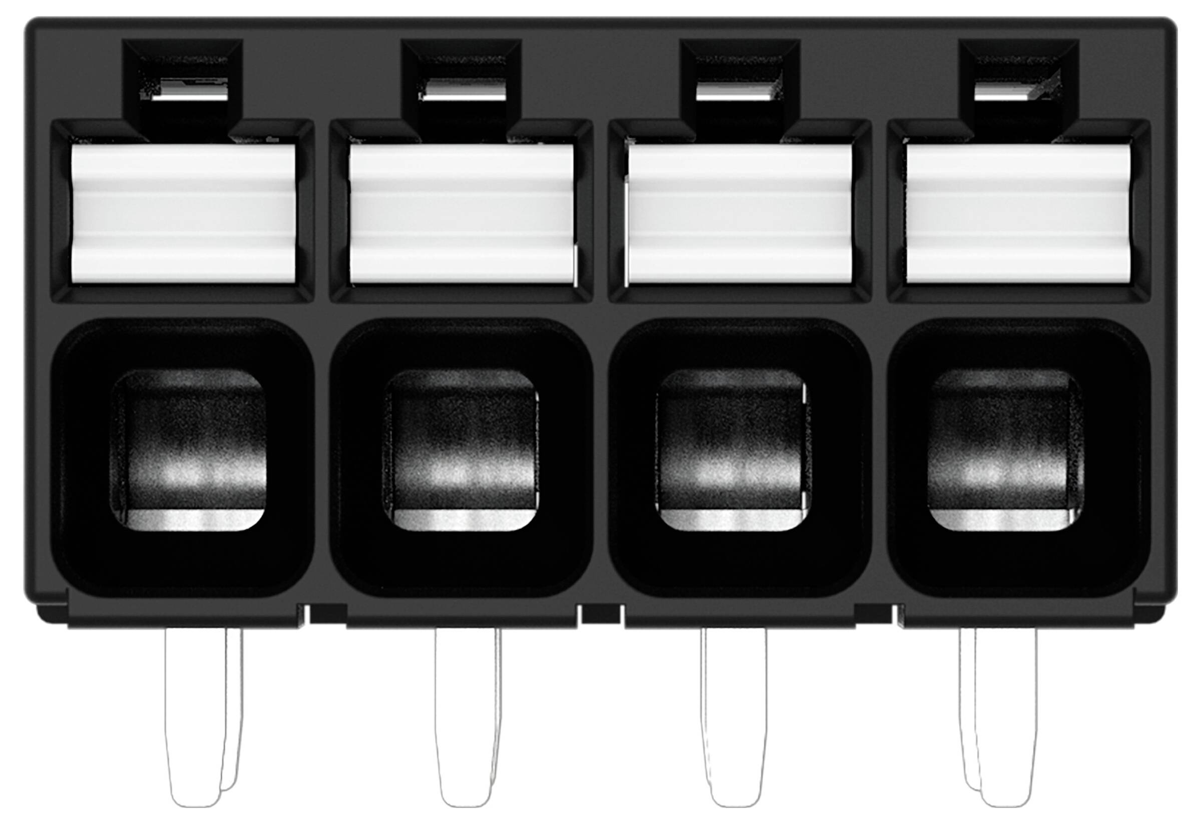 Eine weiße duale Steckdose mit minimalistischem Design, die zwei Steckplätze zeigt.