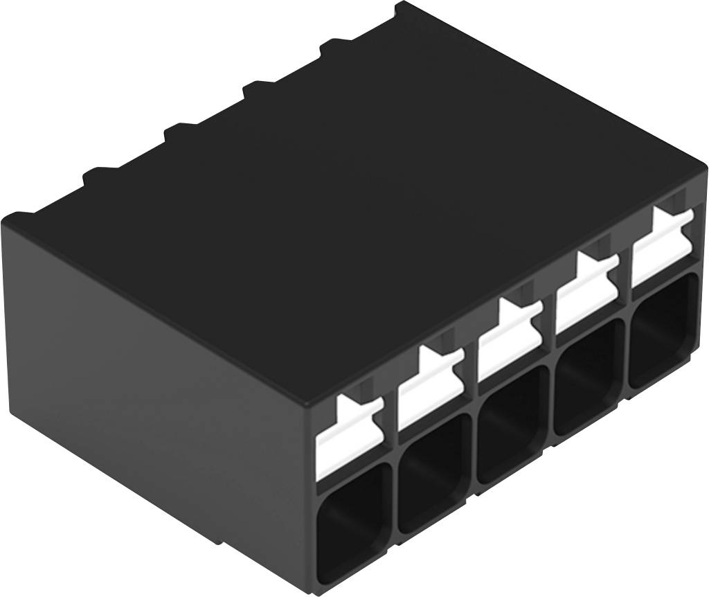 Ein schwarzer, rechteckiger Steckverbinder mit acht Anschlüssen und vier sichtbaren Anschlussöffnungen, der für elektrische Verkabelung oder Elektronikverbindungen verwendet wird.