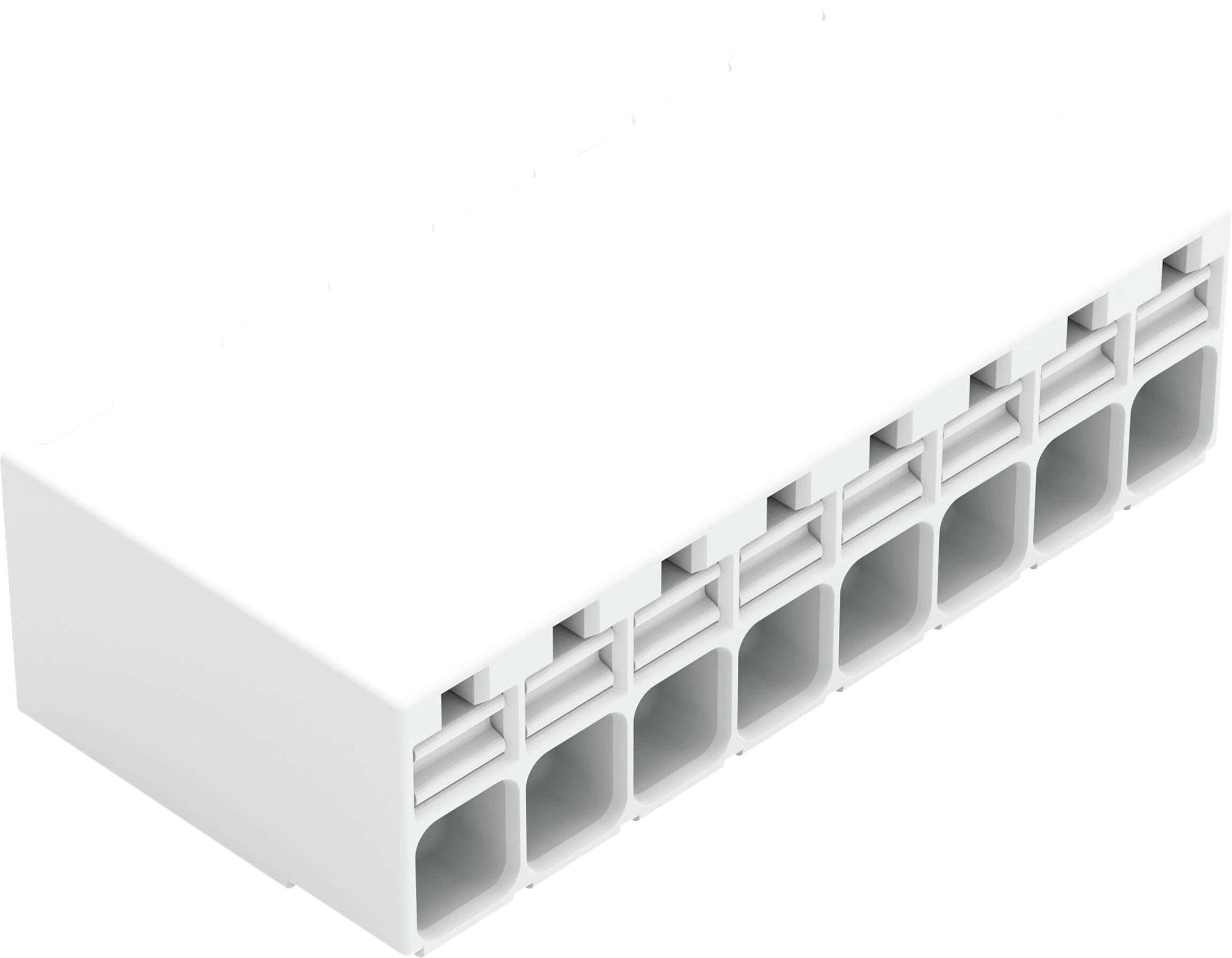 Ein weißer, rechteckiger Kunststoff-Verbindungsblock mit zehn Schlitzen, von denen jeder zum Halten von Elektrodrähten für sichere Verbindungen ausgelegt ist.