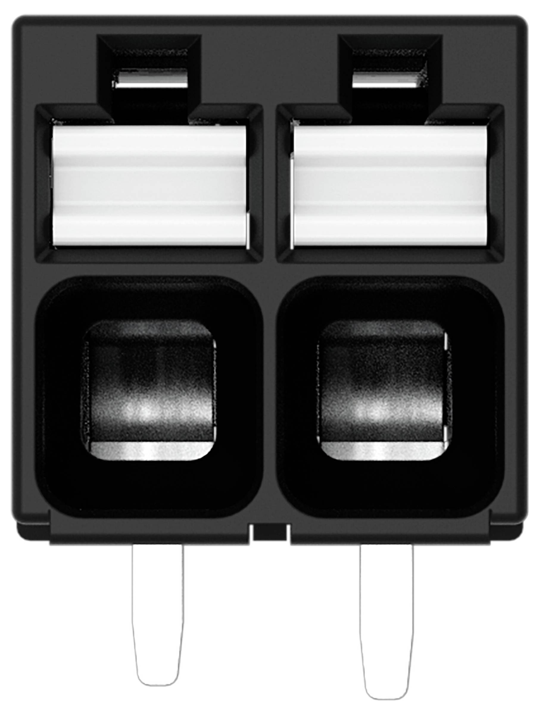 Ein schwarzes USB-Wandladegerät mit zwei USB-Anschlüssen zum Laden von Geräten.