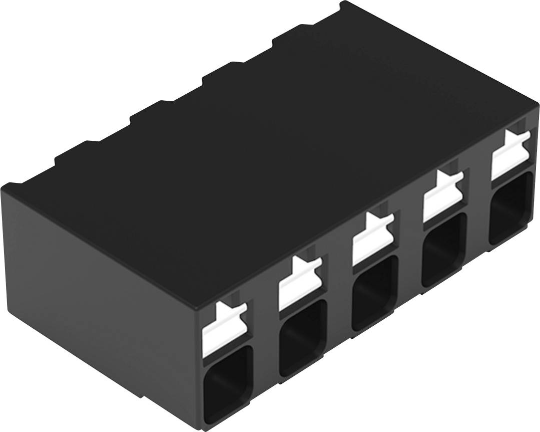 Fünf-Port-schwarzer Netzwerk-Switch mit weißen Anschlüssen, von oben angewinkelt, verwendet zum Verbinden mehrerer Geräte innerhalb eines Computernetzwerks.